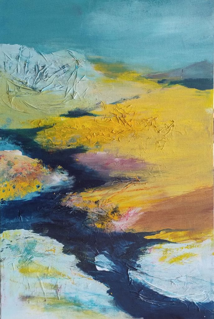 Acrylbild einer nordische Landschaft mit Gewässer