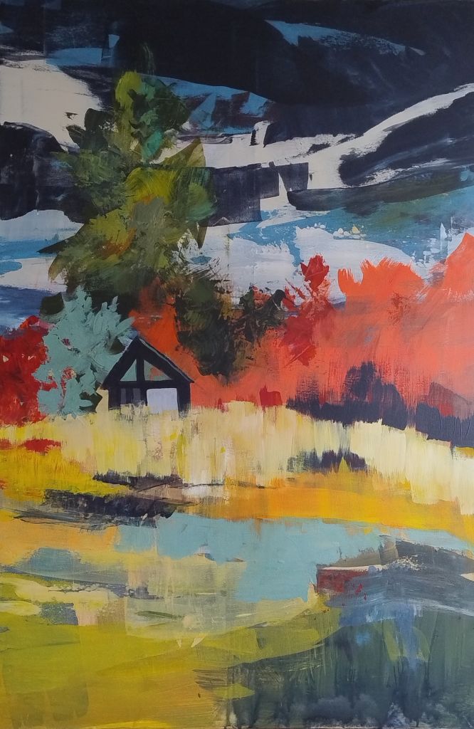 Acrylbild eines Haus am See