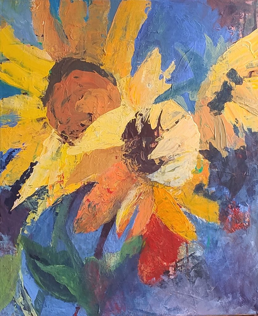 Acrylbild von 3 Sonnenblumen